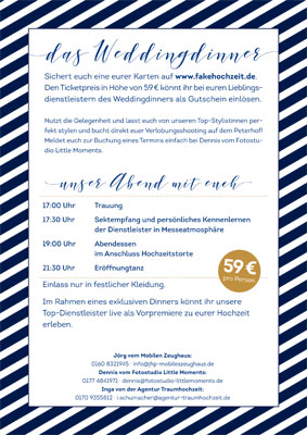 Weddingdinner für Brautpaare - eine exklusive Hochzeitsmesse der neuen Art! Weddingdinner für Brautpaare - Programm